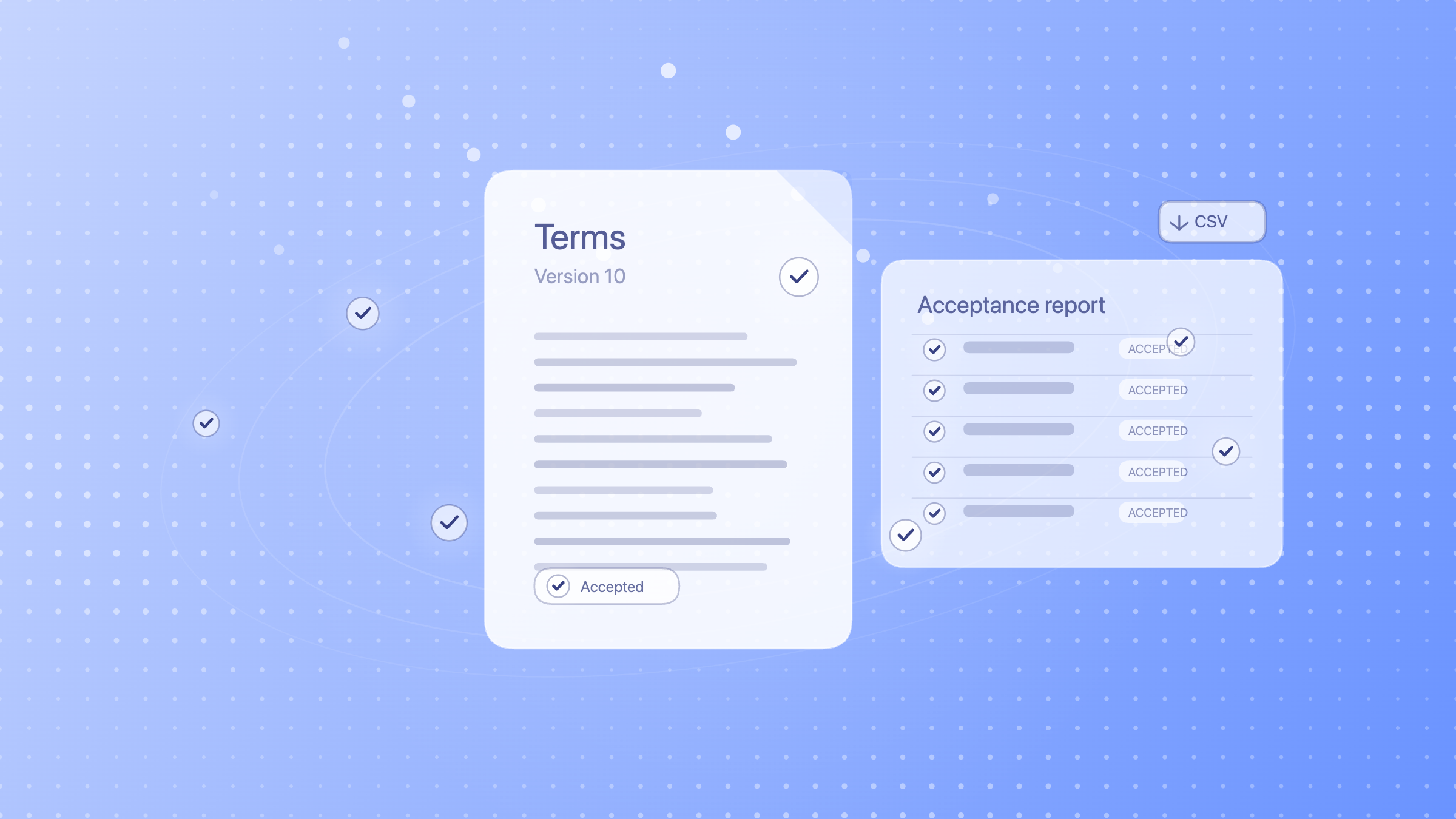 Terms document flowing into an acceptance report with CSV export