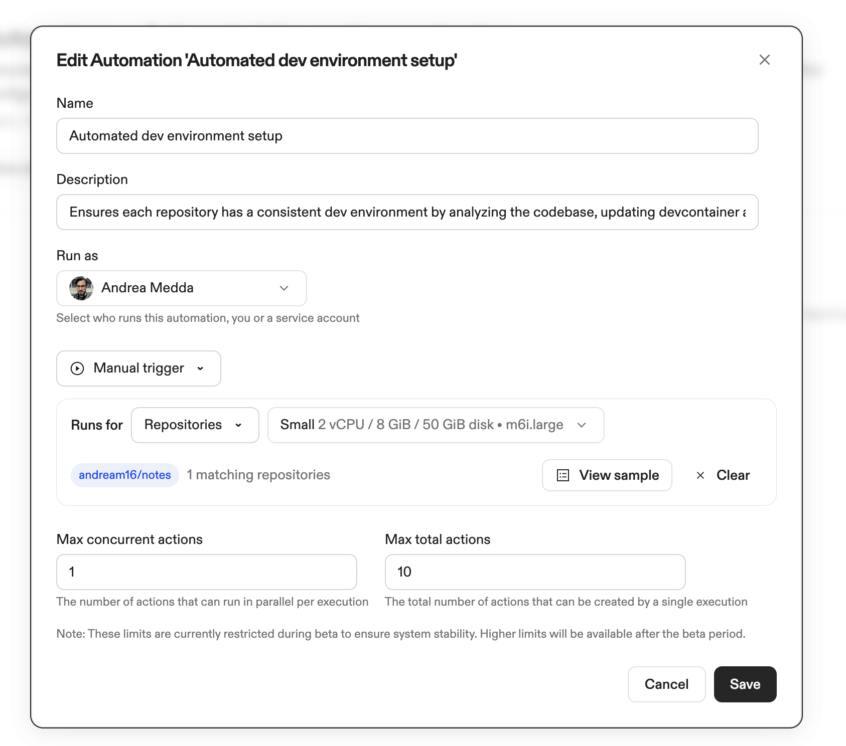 Manual trigger configuration with repository search