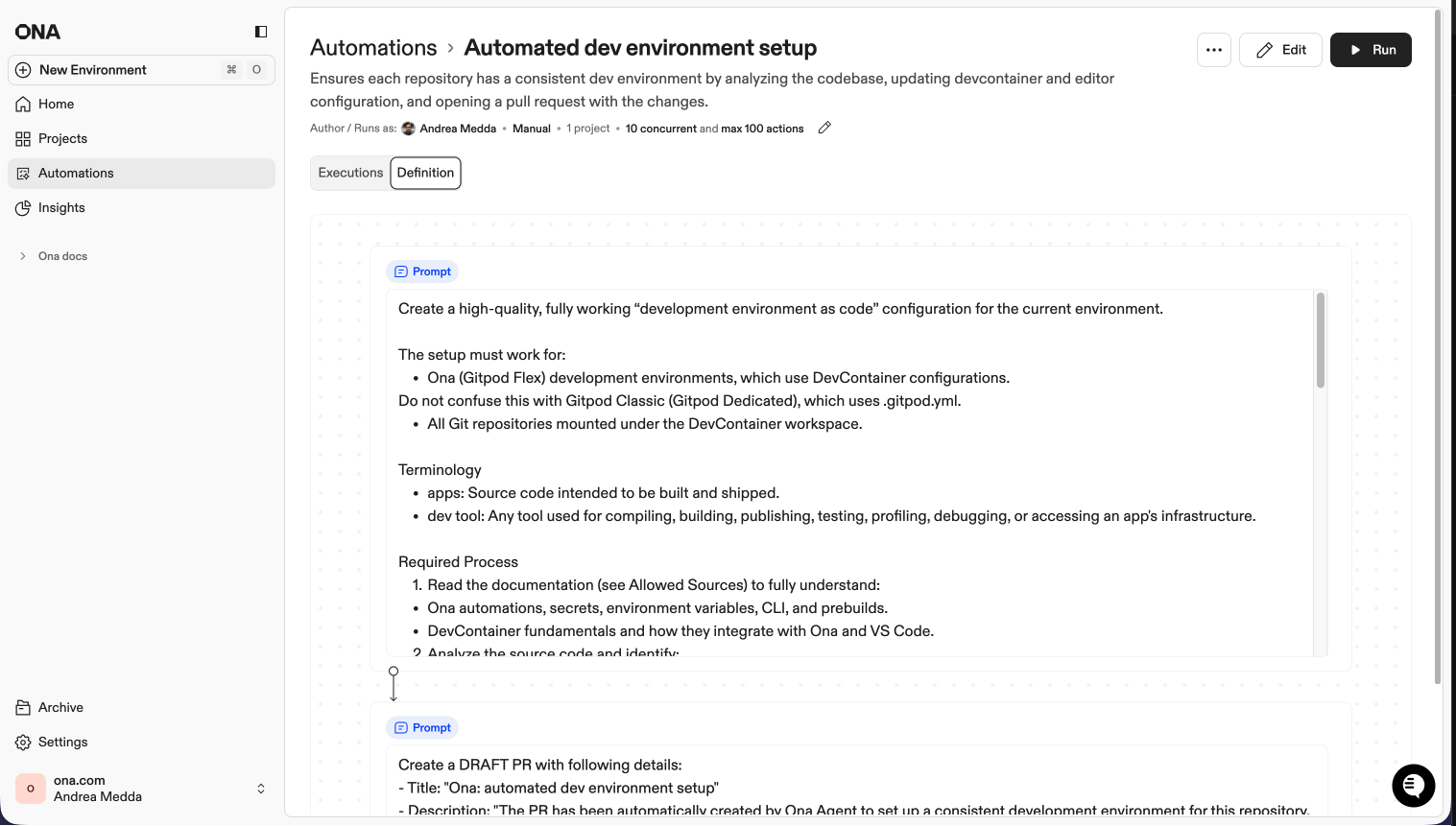 Automation configuration interface