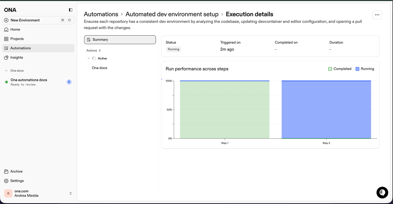 Automation execution dashboard showing parallel runs