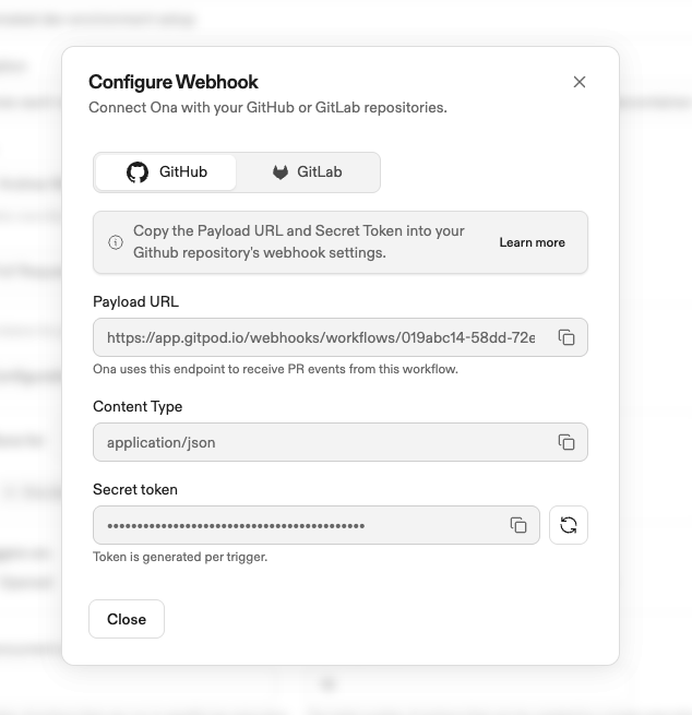 Webhook configuration details