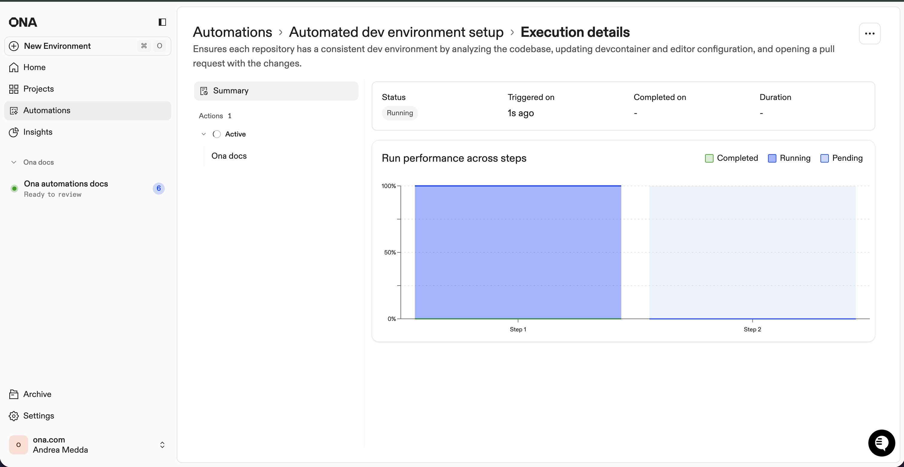 Action status panel and report panel