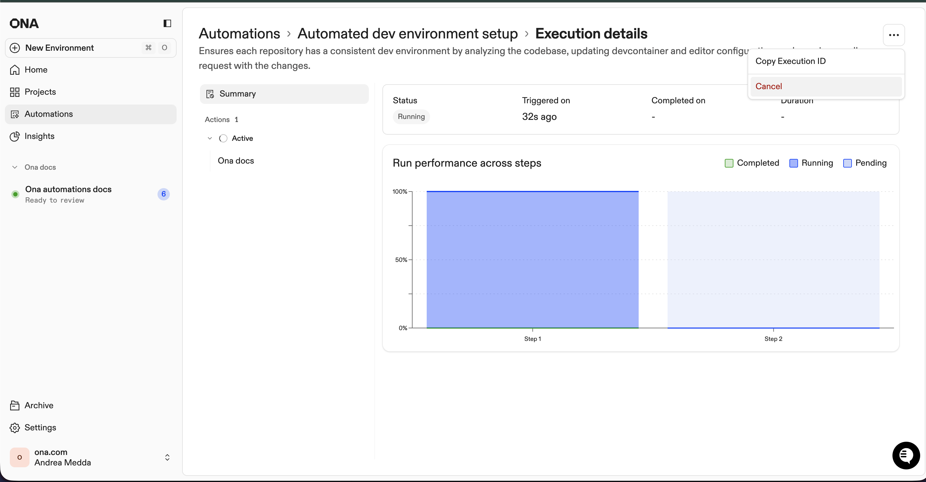 Cancel options for actions and execution
