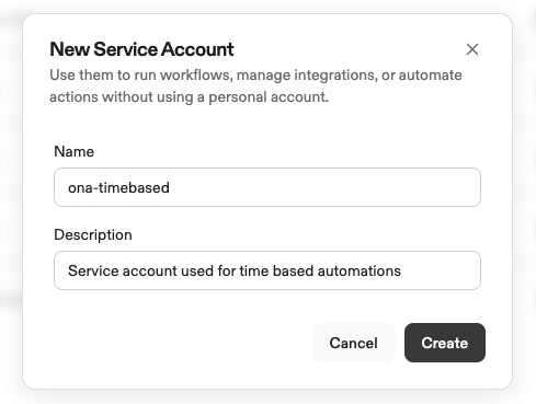 Service account creation form