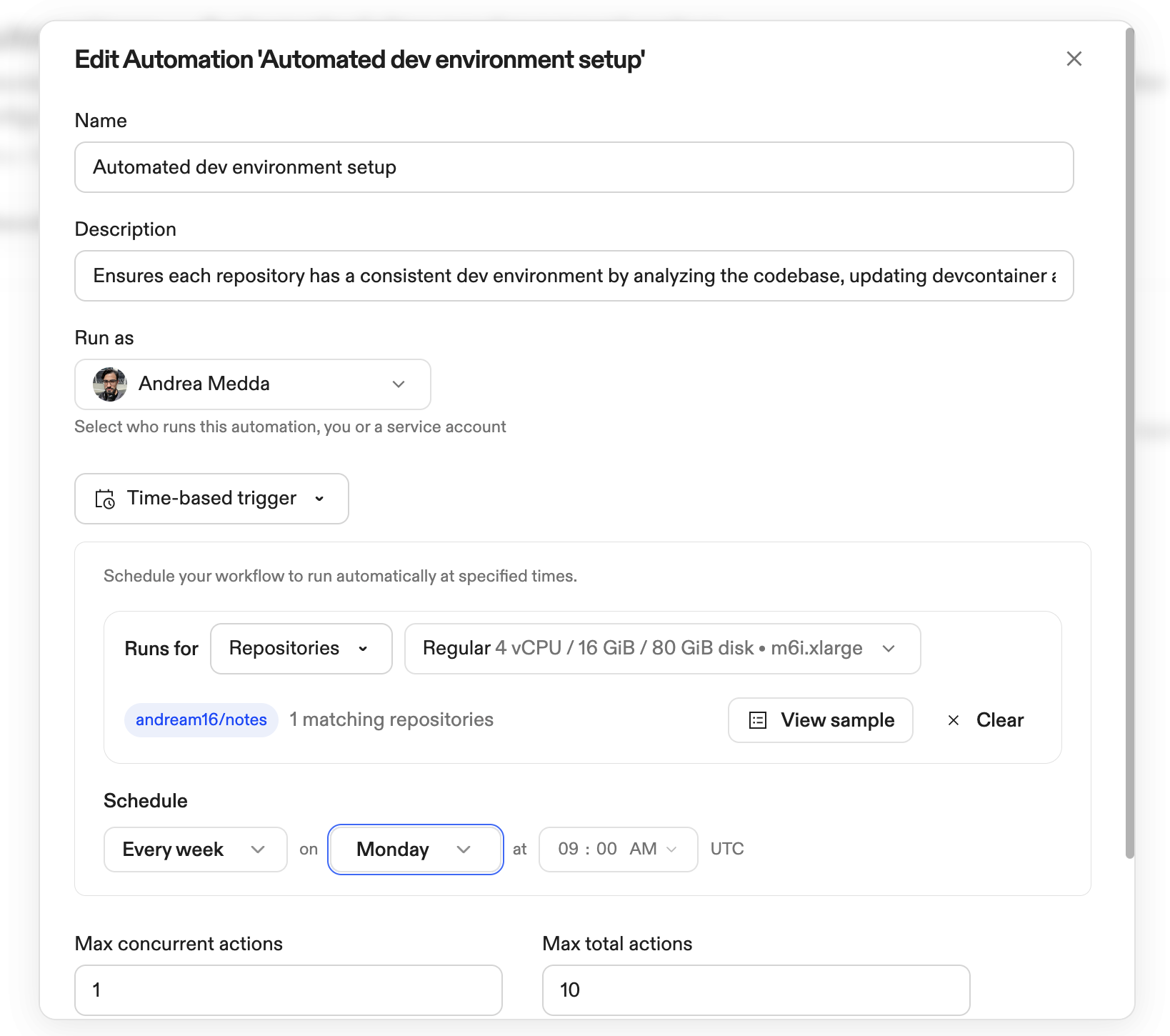 Time-based trigger configuration with target selection