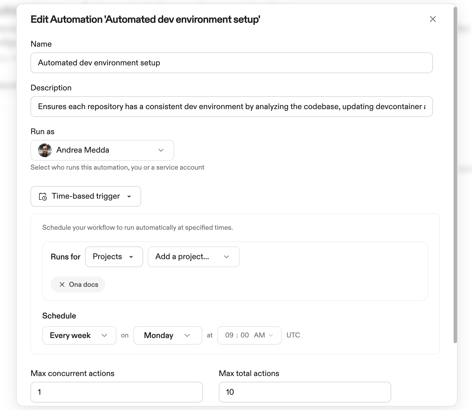 Schedule configuration interface