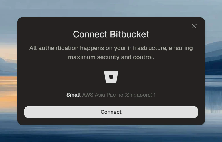 Authorization dialog with Connect button to authenticate with Bitbucket OAuth