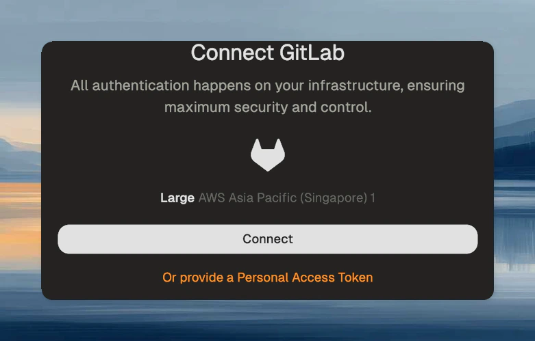 Authorization dialog with option to provide a Personal Access Token for GitLab