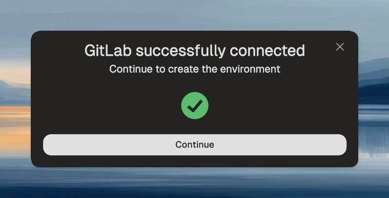Success confirmation showing GitLab is now connected to your account