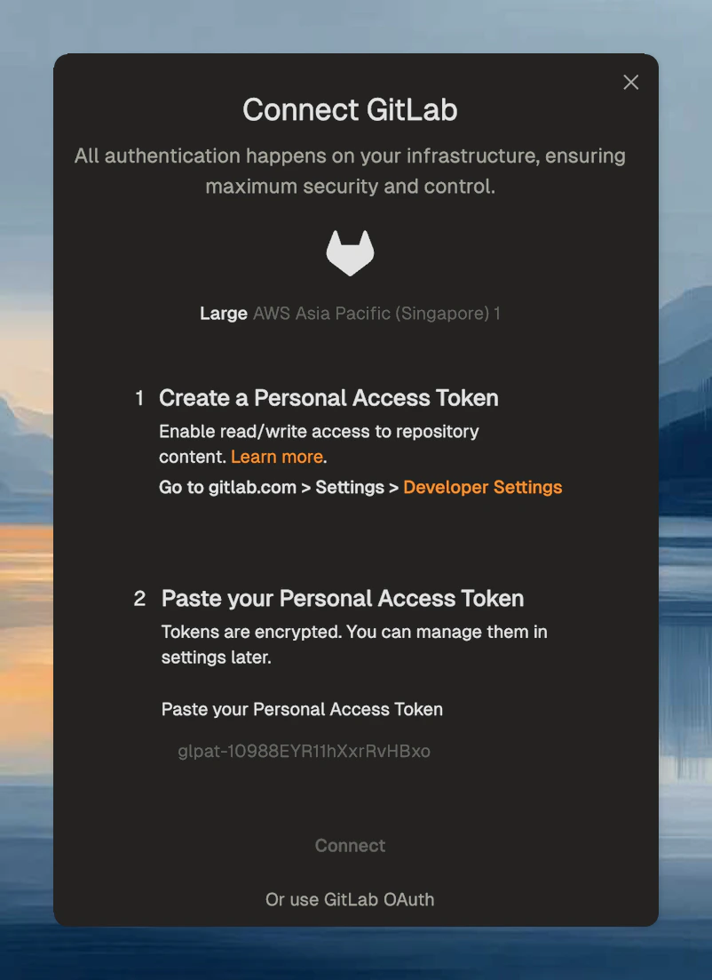 Dialog for entering the GitLab Personal Access Token