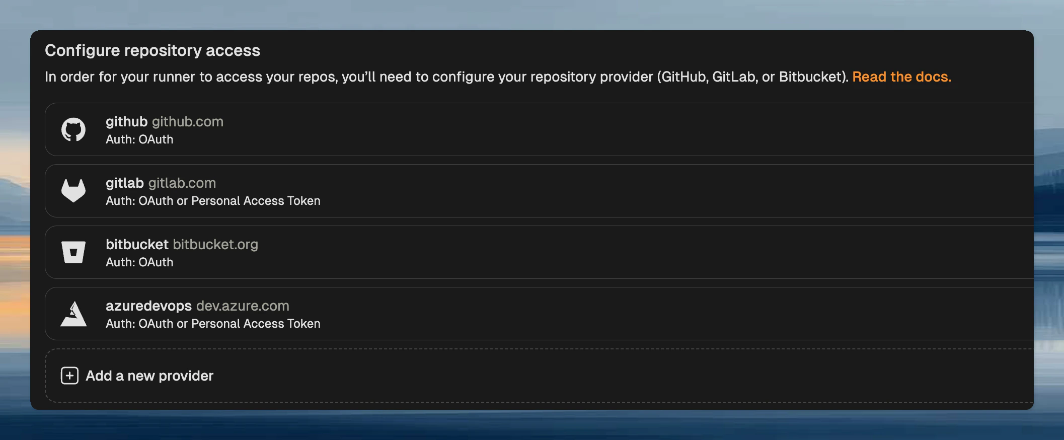 Source control providers panel showing options to add a new SCM provider