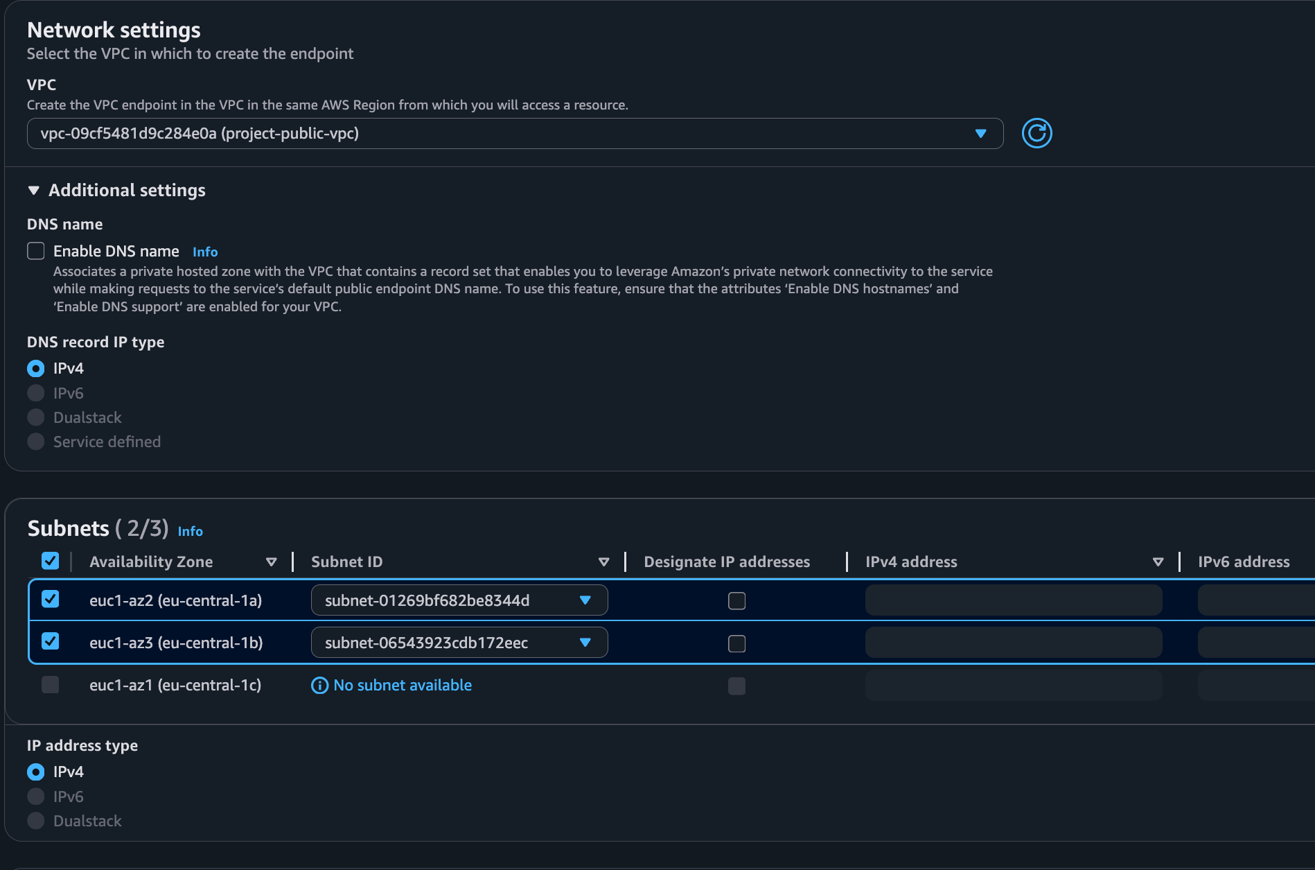 VPC Endpoint Network Settings