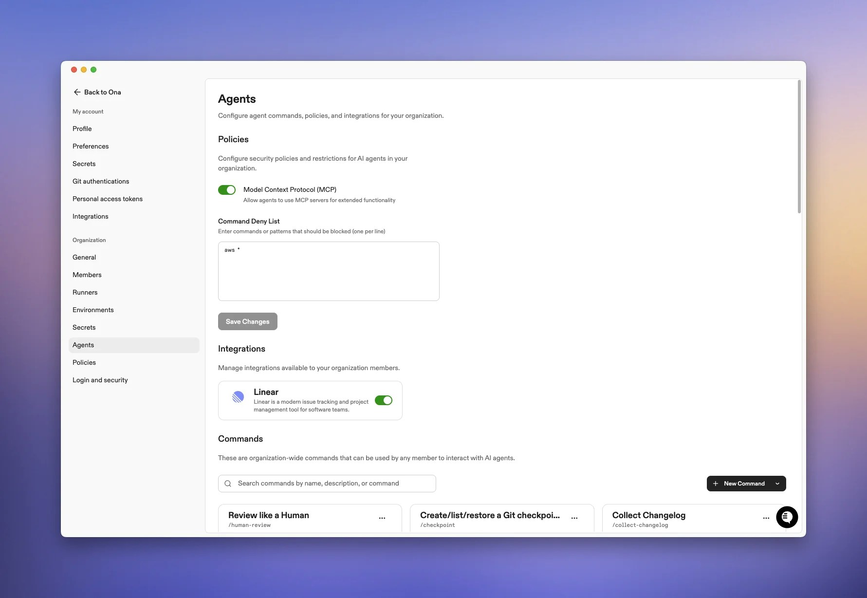Organization integration configuration interface