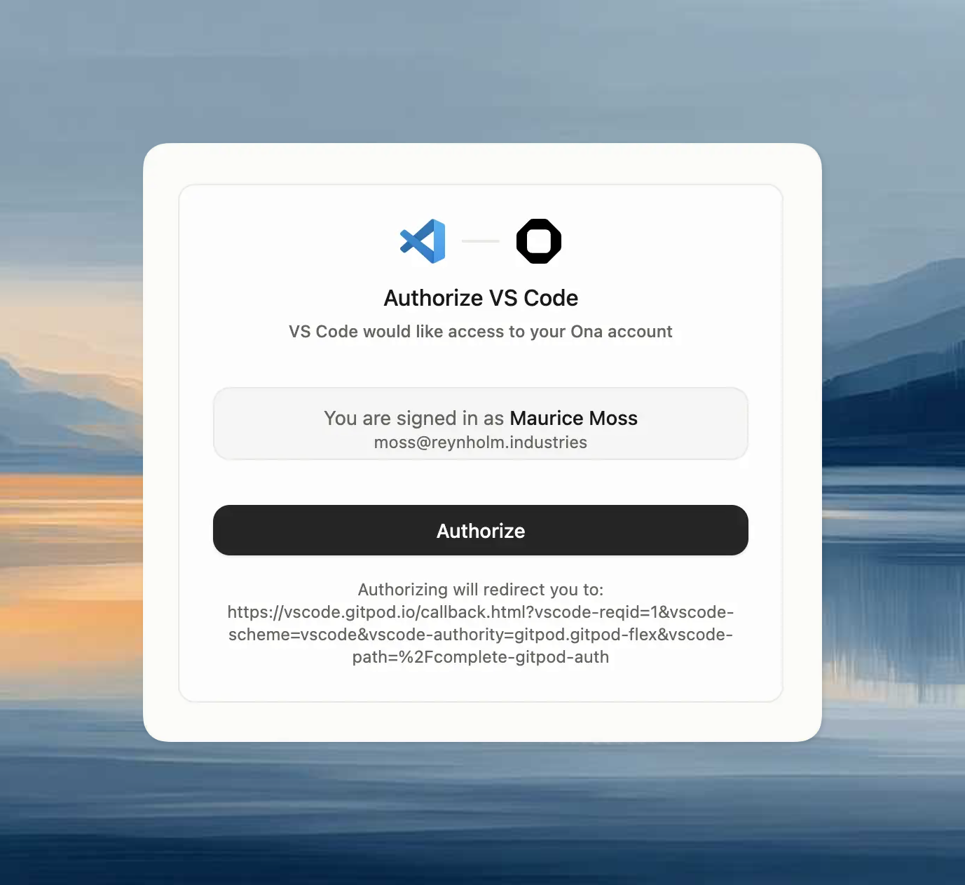 Ona authentication page confirming successful sign-in