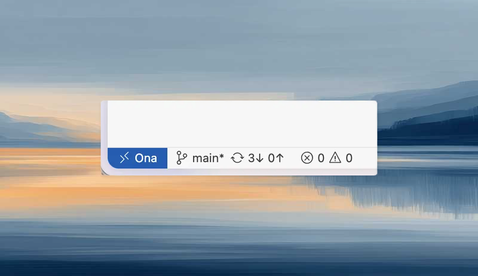 VS Code remote indicator in bottom-left showing connection to Ona