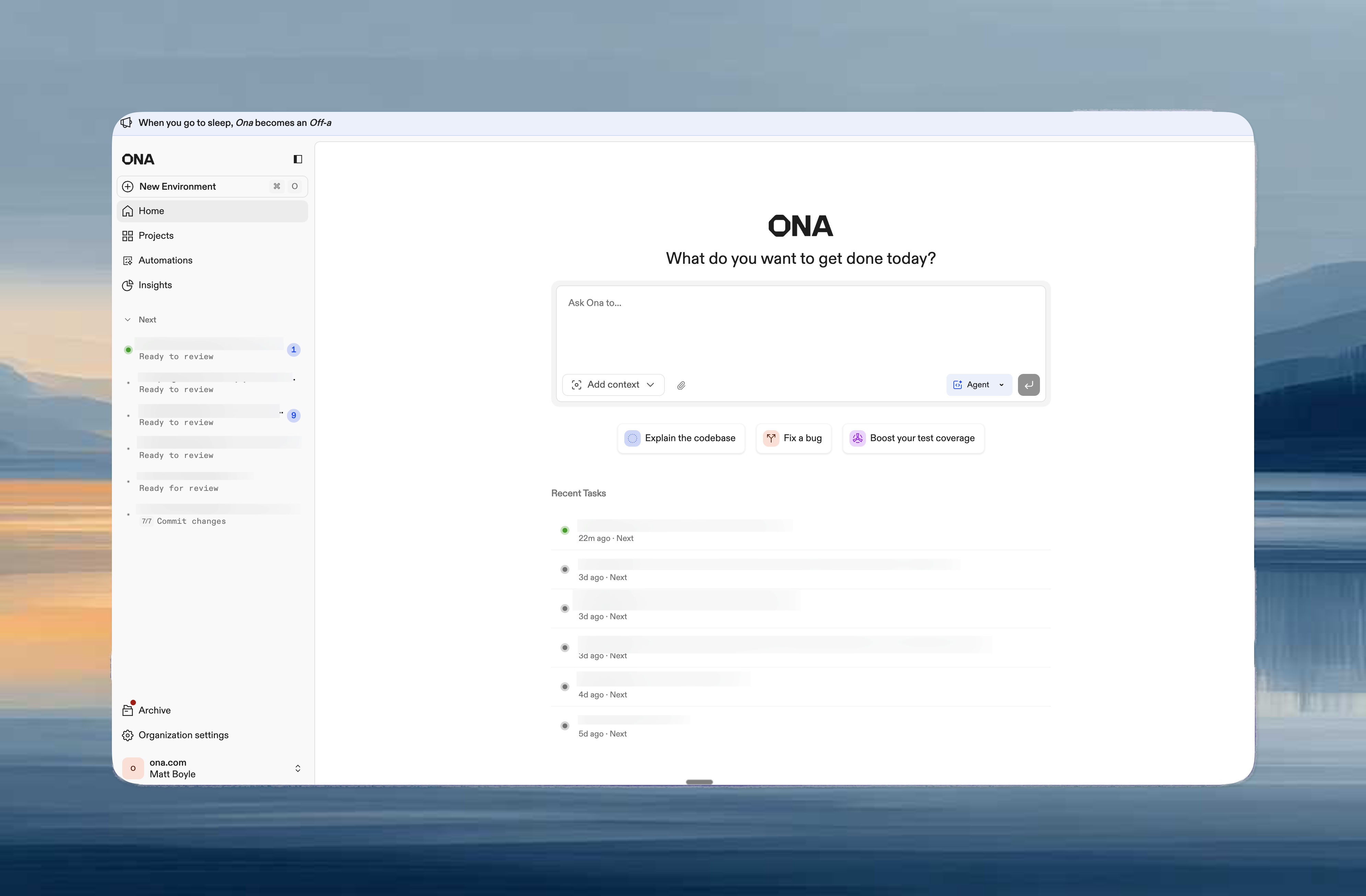 Announcement banner displayed at the top of the dashboard