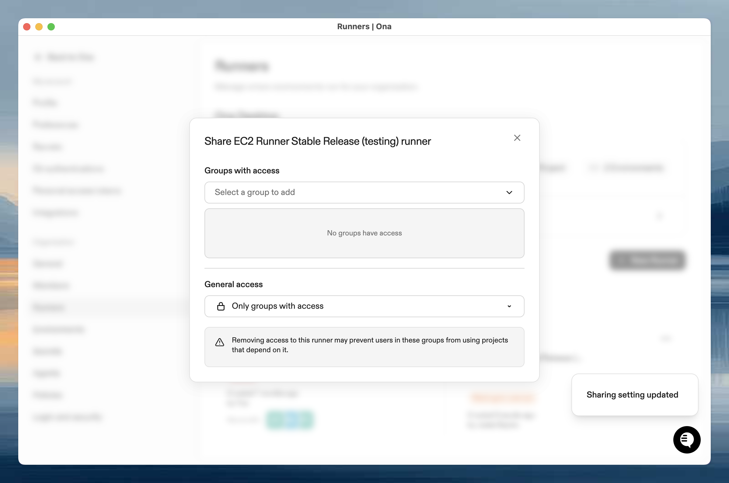 Warning message about access dependencies when sharing resources