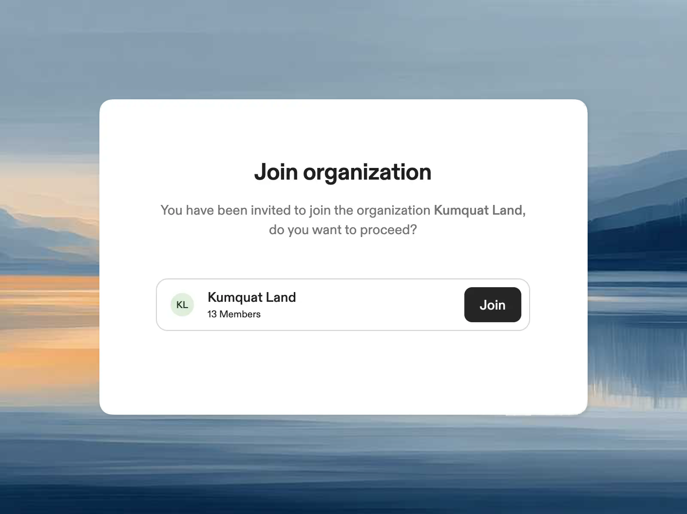 Join confirmation page from an organization invite link