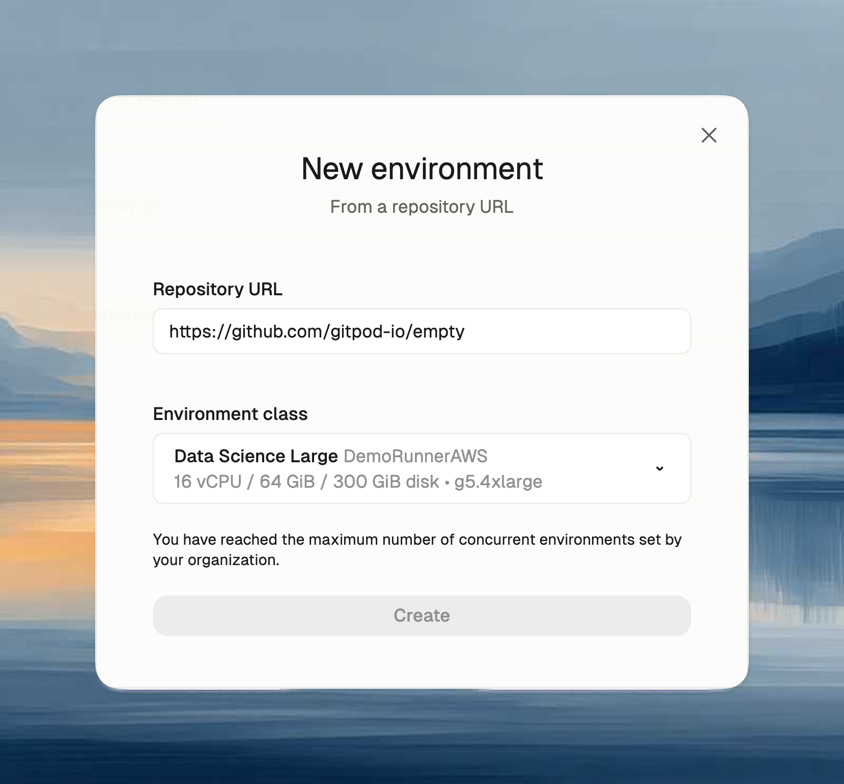Environment limit warning