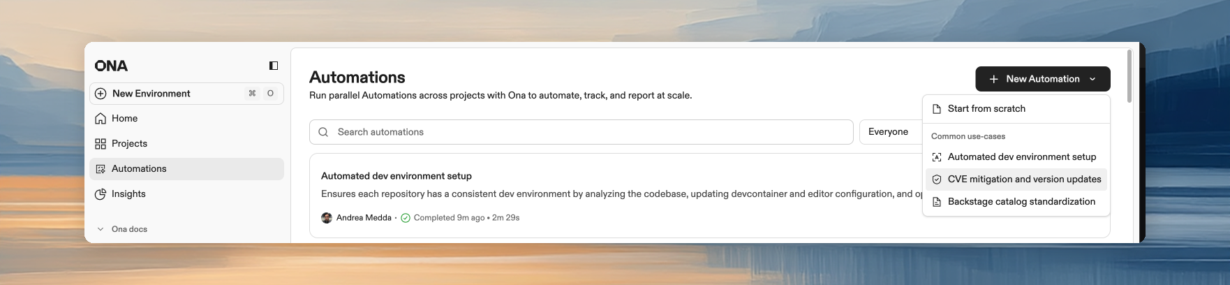 New automation dialog showing start options
