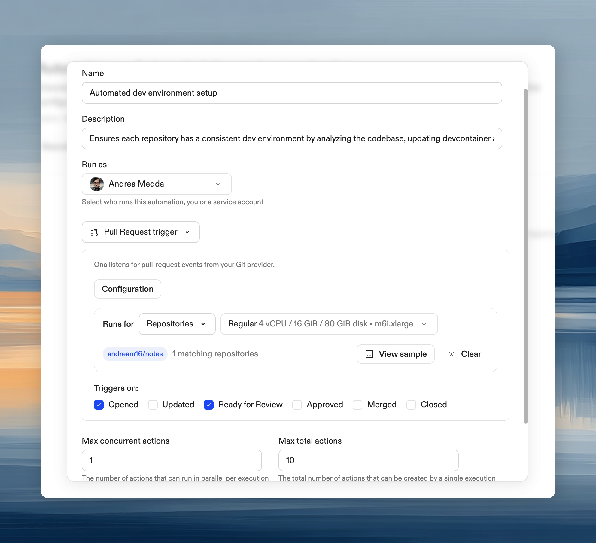 Pull request trigger configuration