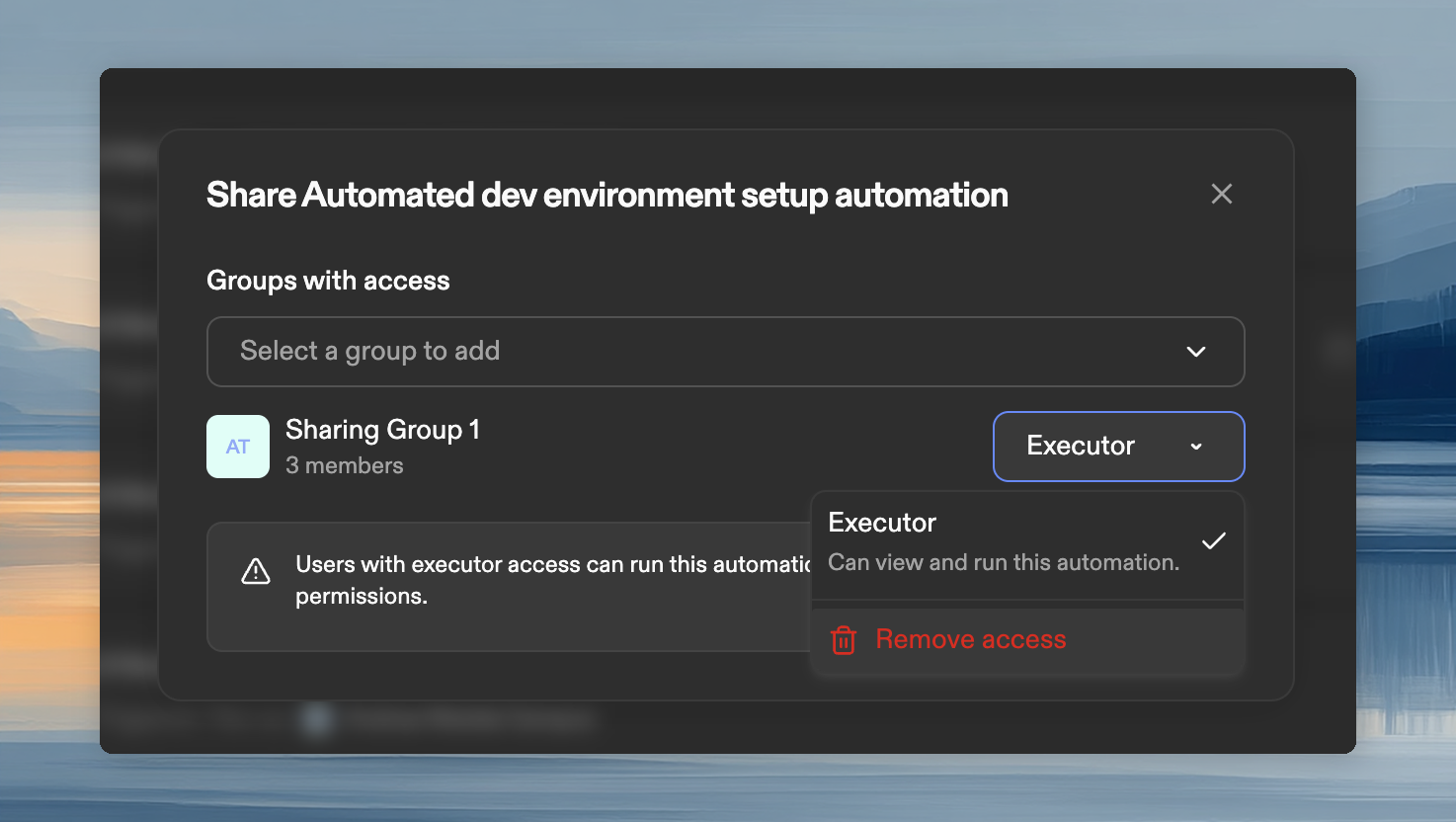 Role dropdown showing Remove access option to revoke permissions