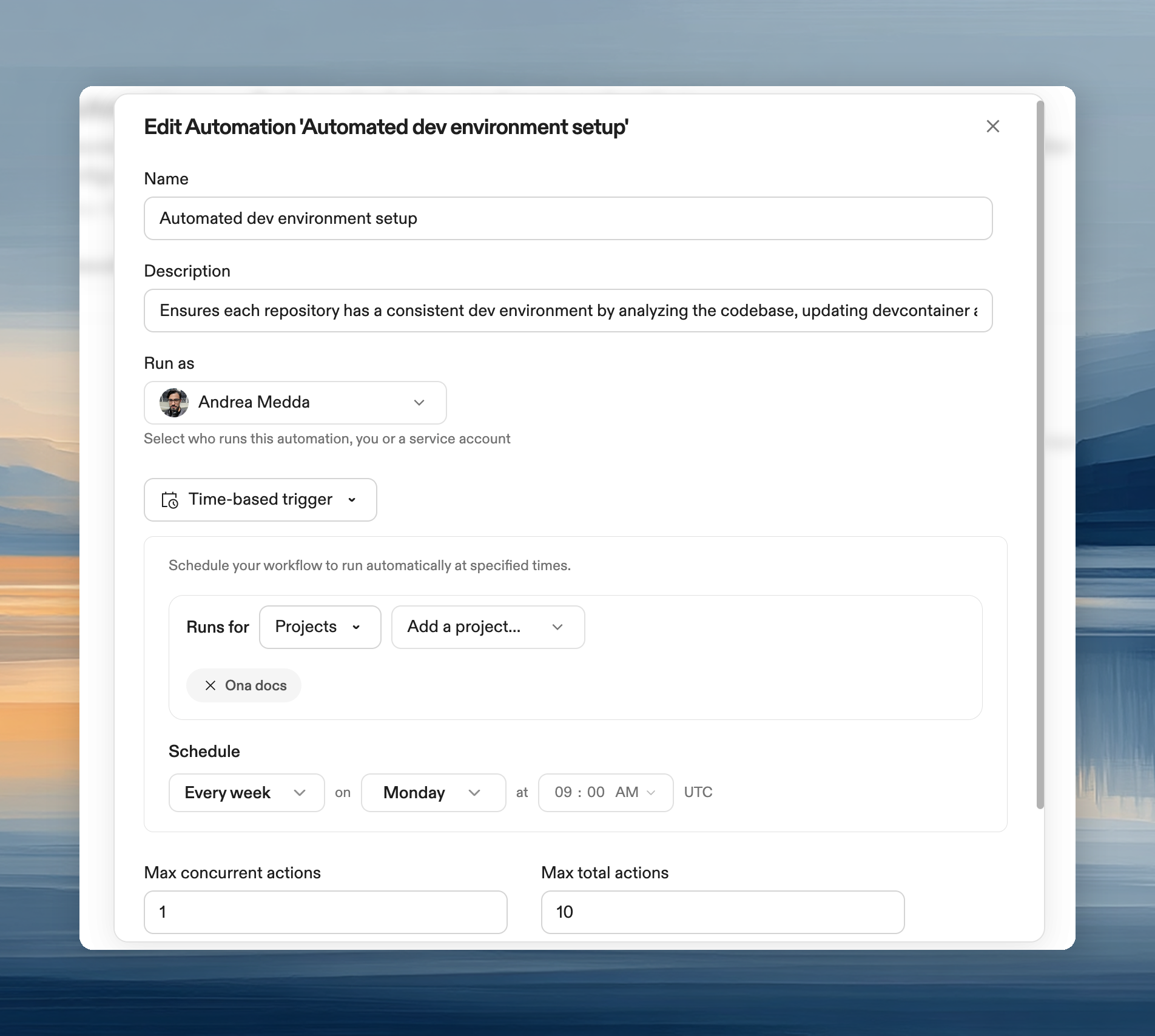 Schedule configuration