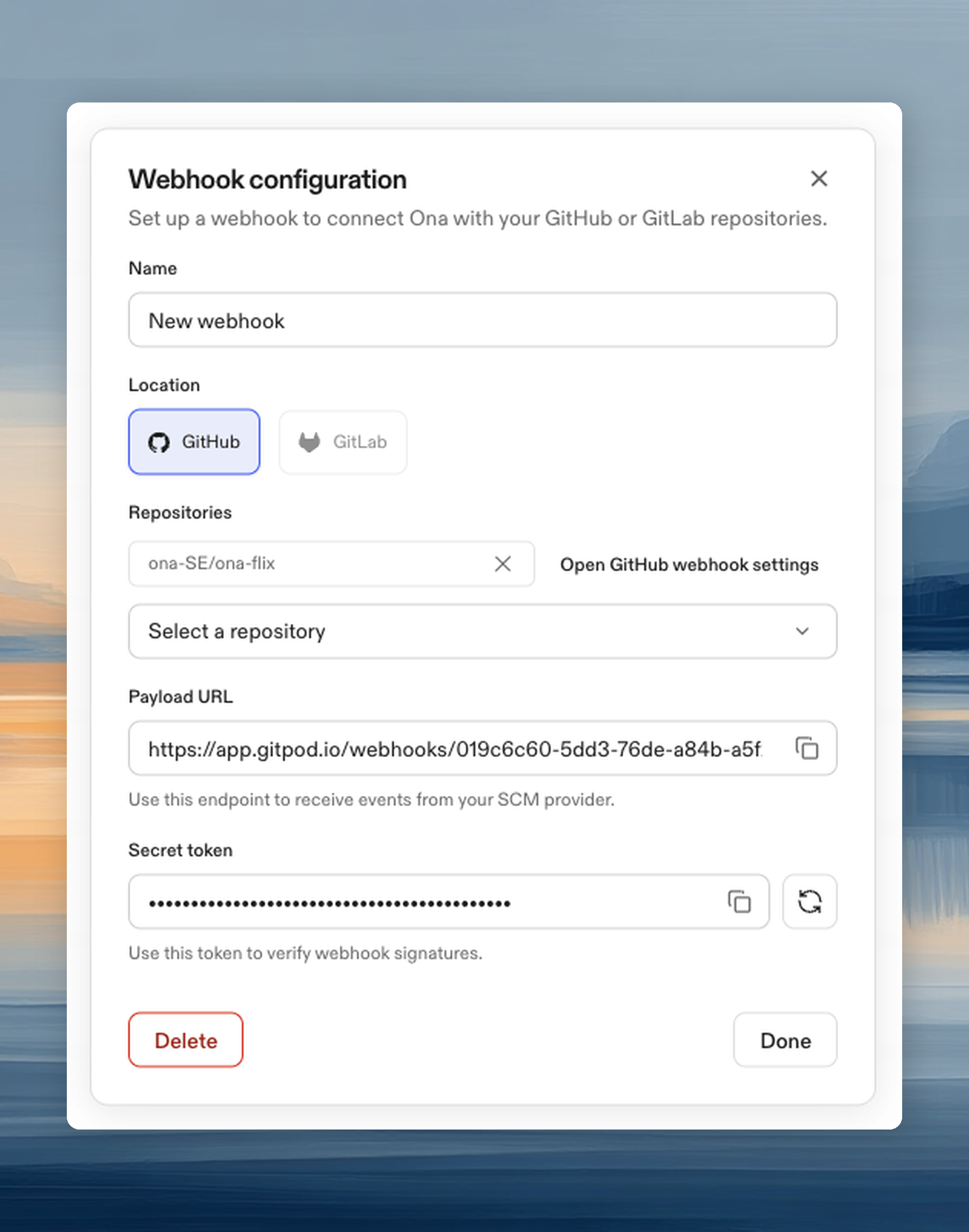 Webhook details panel