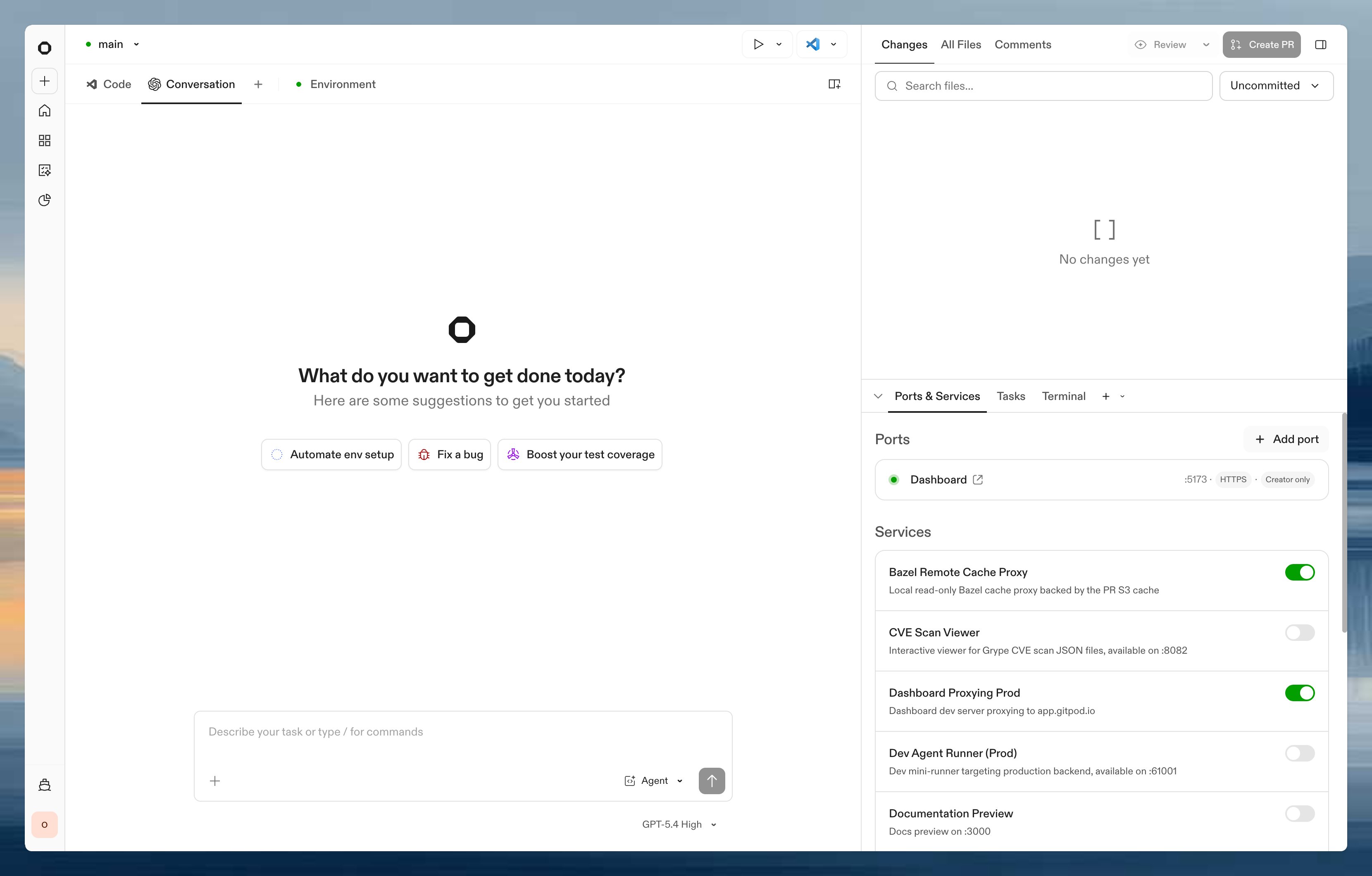 Tasks and services in the session sidebar
