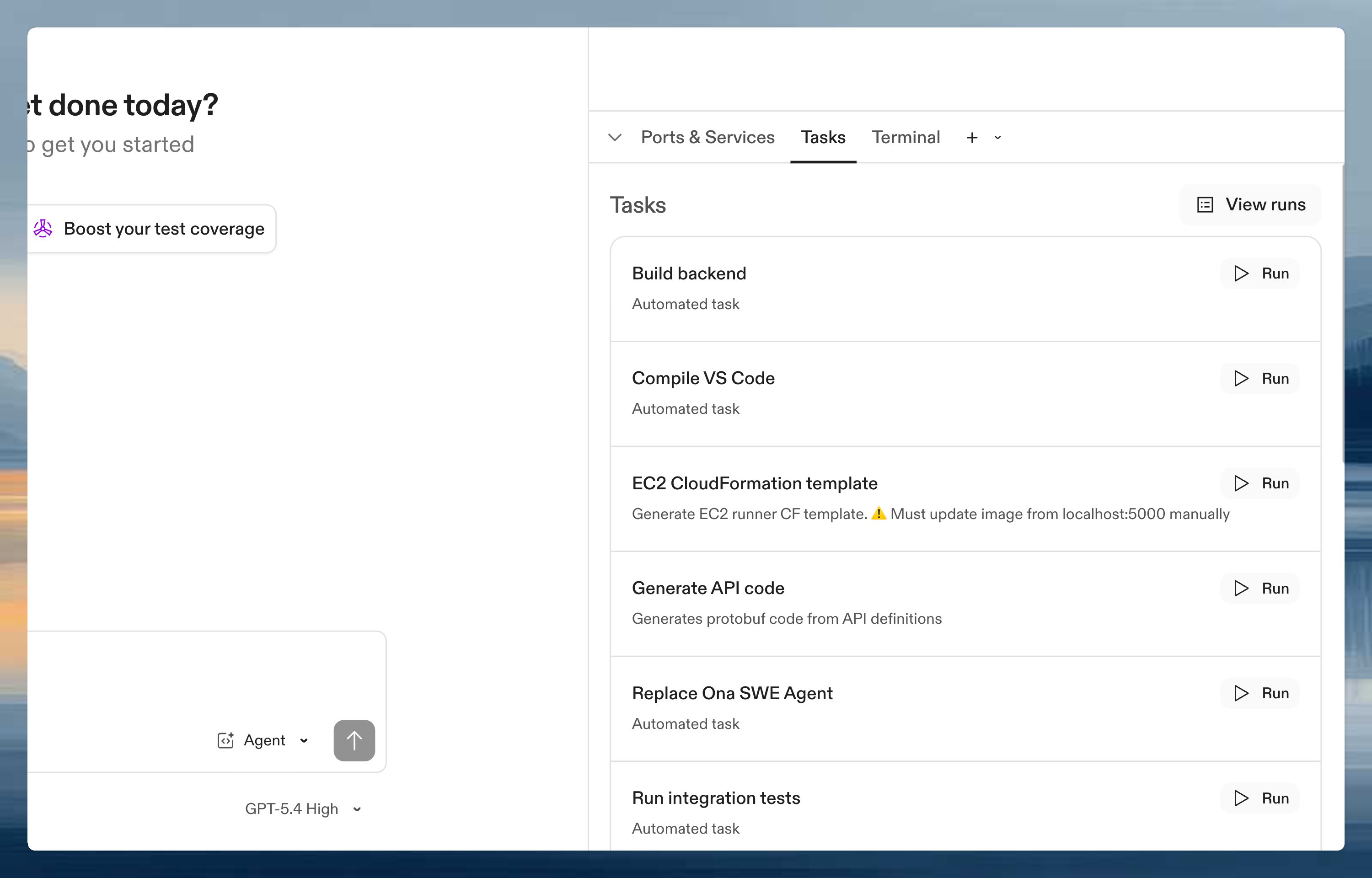 Tasks in the Tasks tab