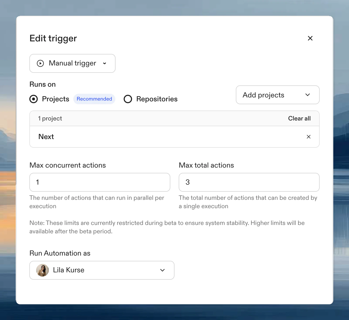Manual trigger configuration
