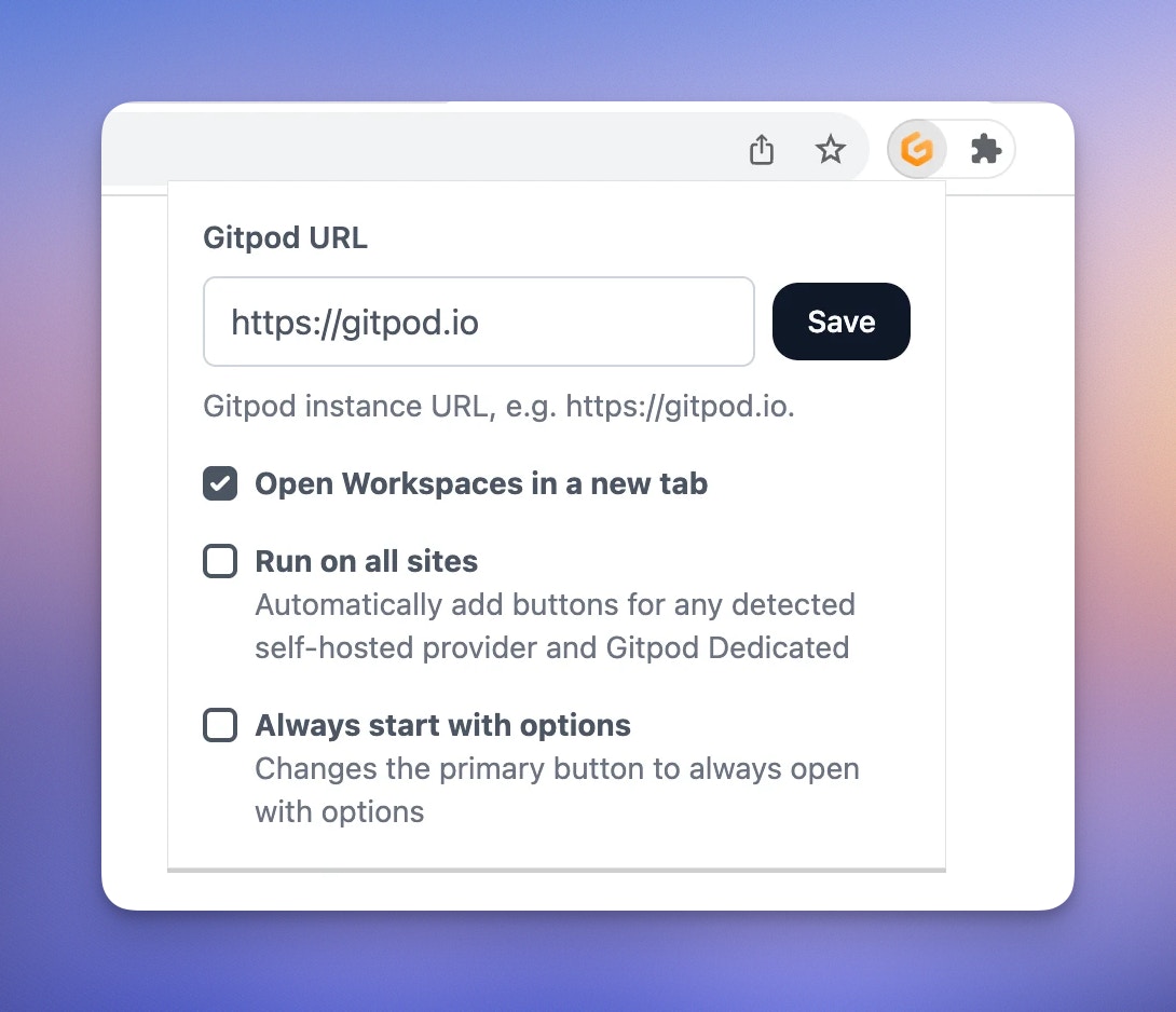 Gitpod browser extension configuration
