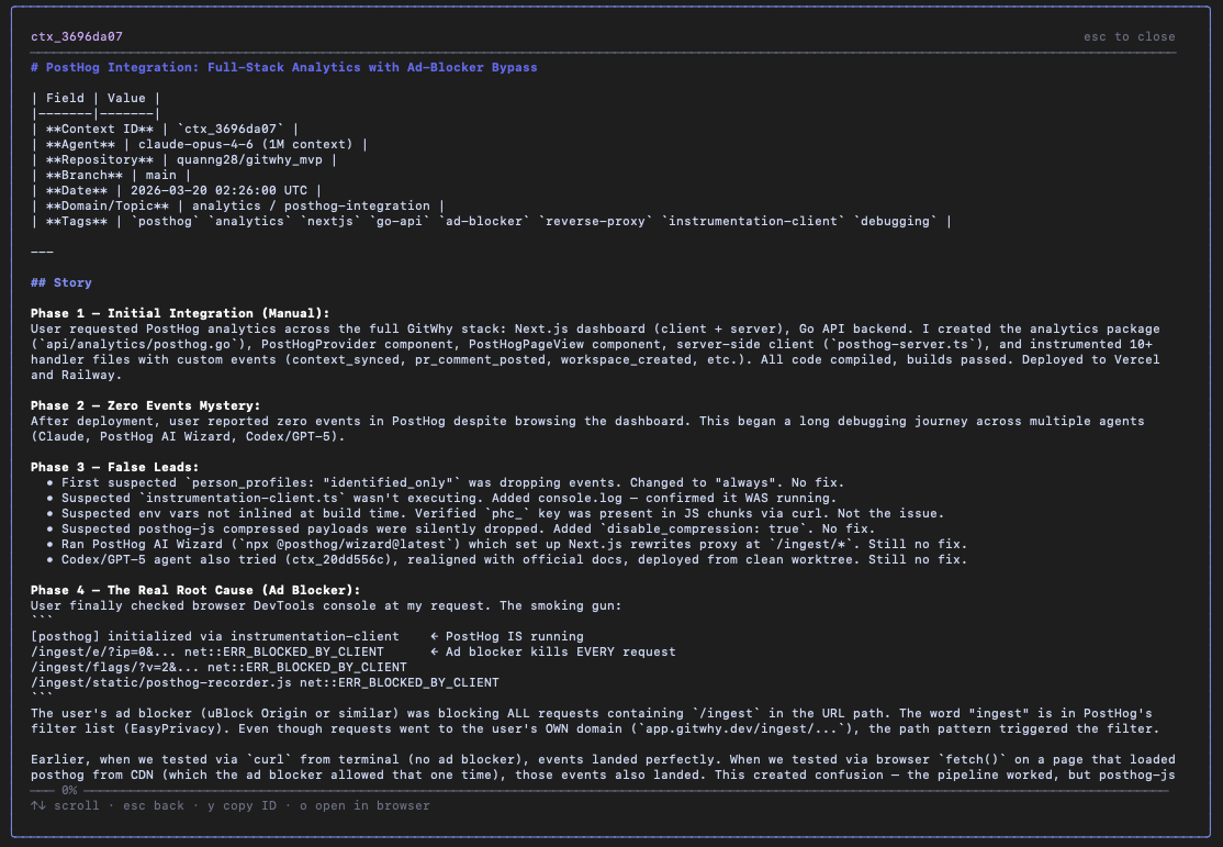 TUI context detail view showing full structured content
