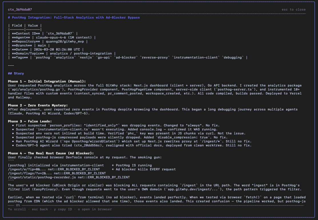 TUI context detail view showing full structured content