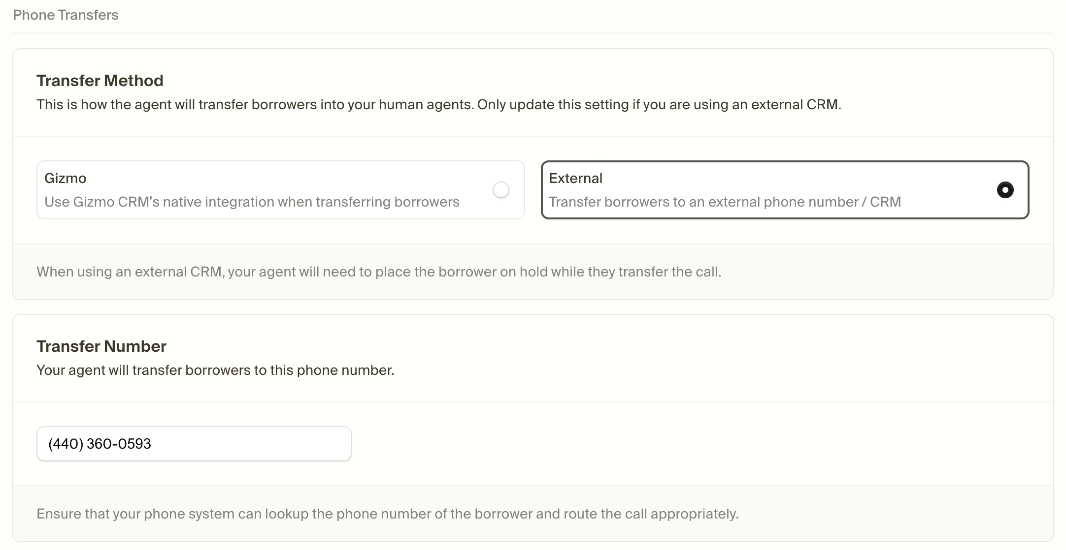 Agents Inbound Transfer Number