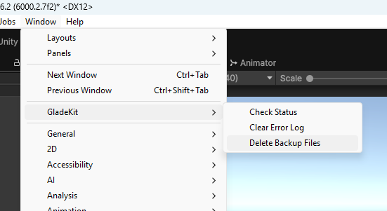 Unity Window Delete Backup Files