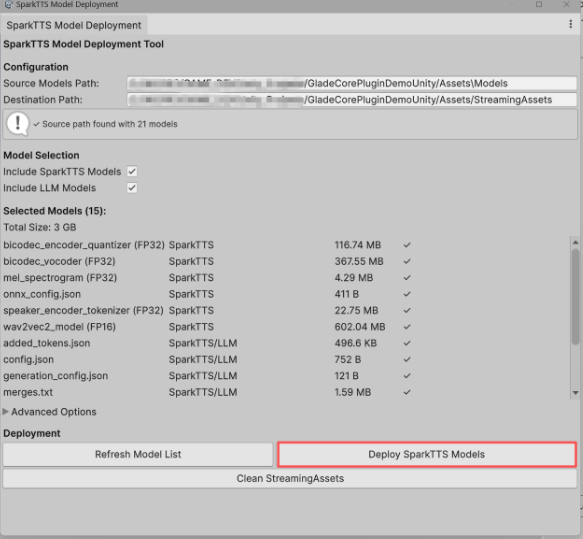 Unity Spark TTS Model Deployment Config