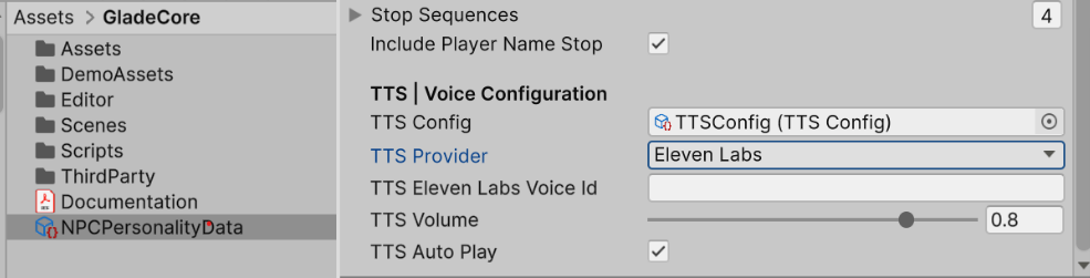 Unity TTS Eleven Labs Voice Config