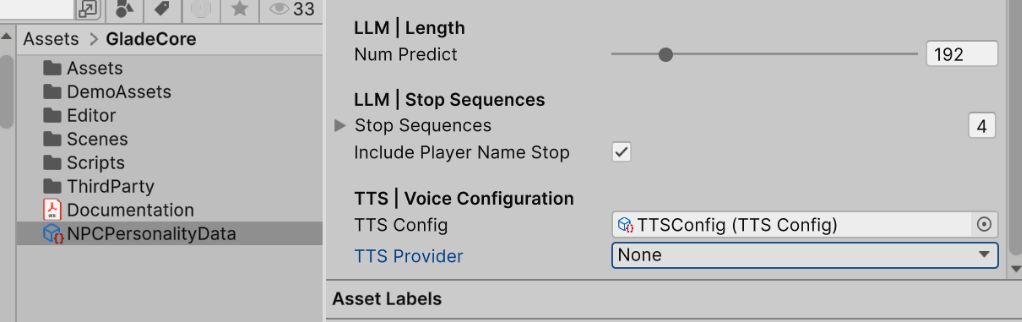 Unity TTSNPC Personality Data Prefab Settings TTS Provider