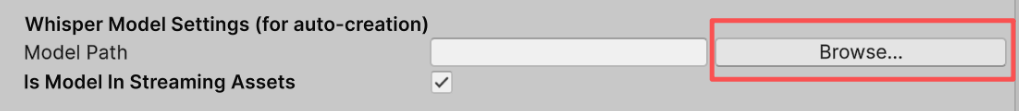 Unity Whisper Model Settings Model Path