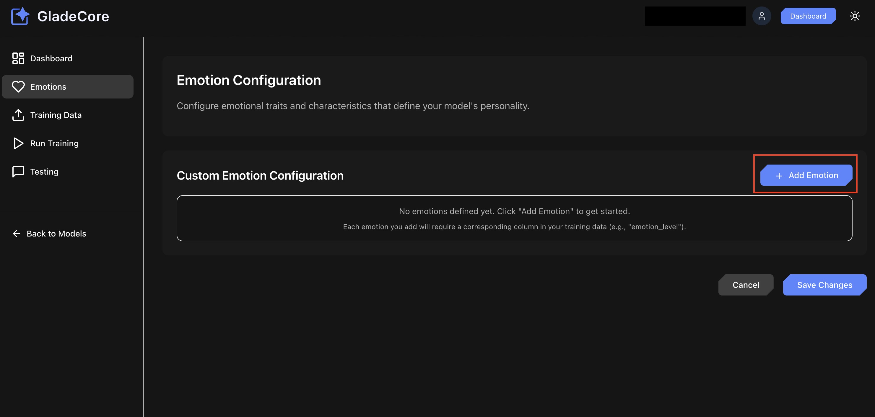 Web App Model Emotion Config Tab