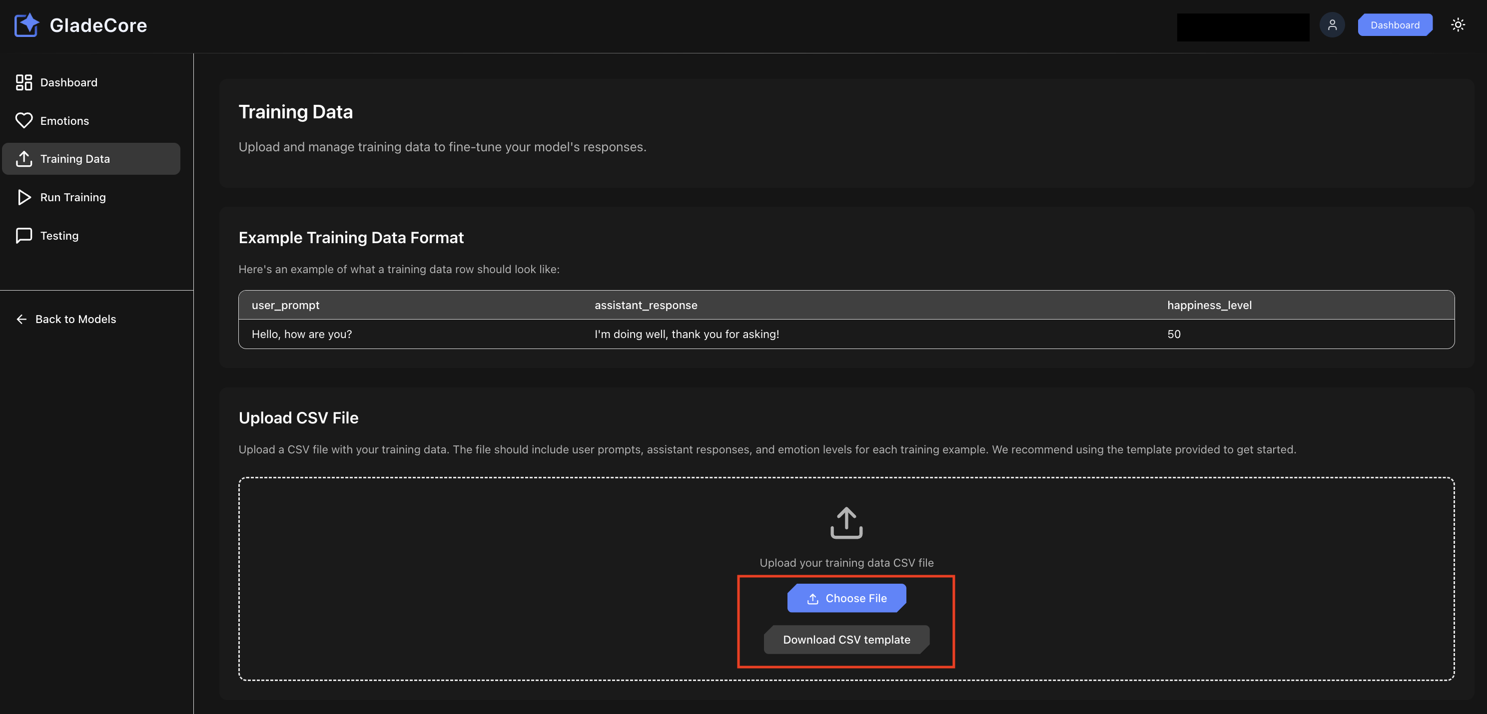 Web App Model Training Data Tab