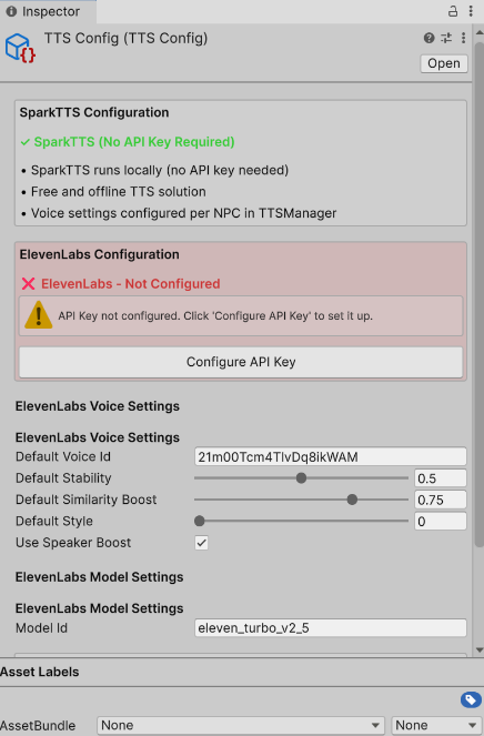 Unity TTS Config Eleven Labs