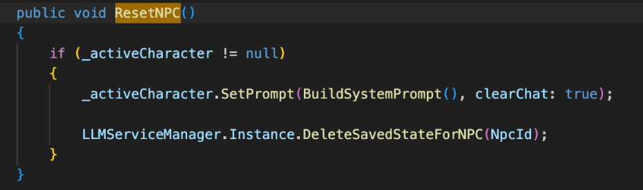 Unity Reset NPC Function Code Pn