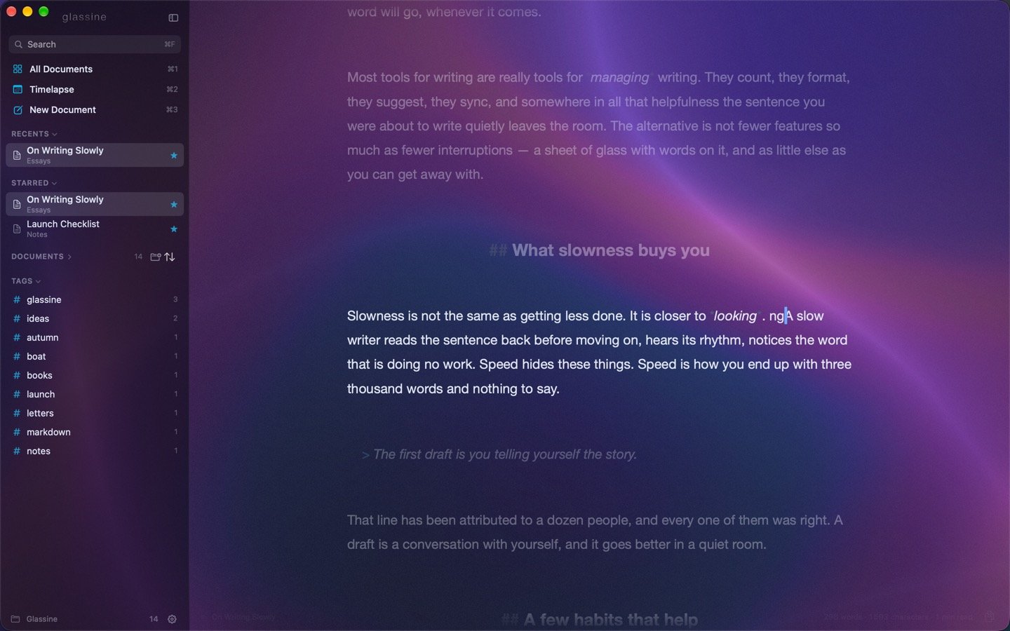 Focus mode with typewriter scrolling