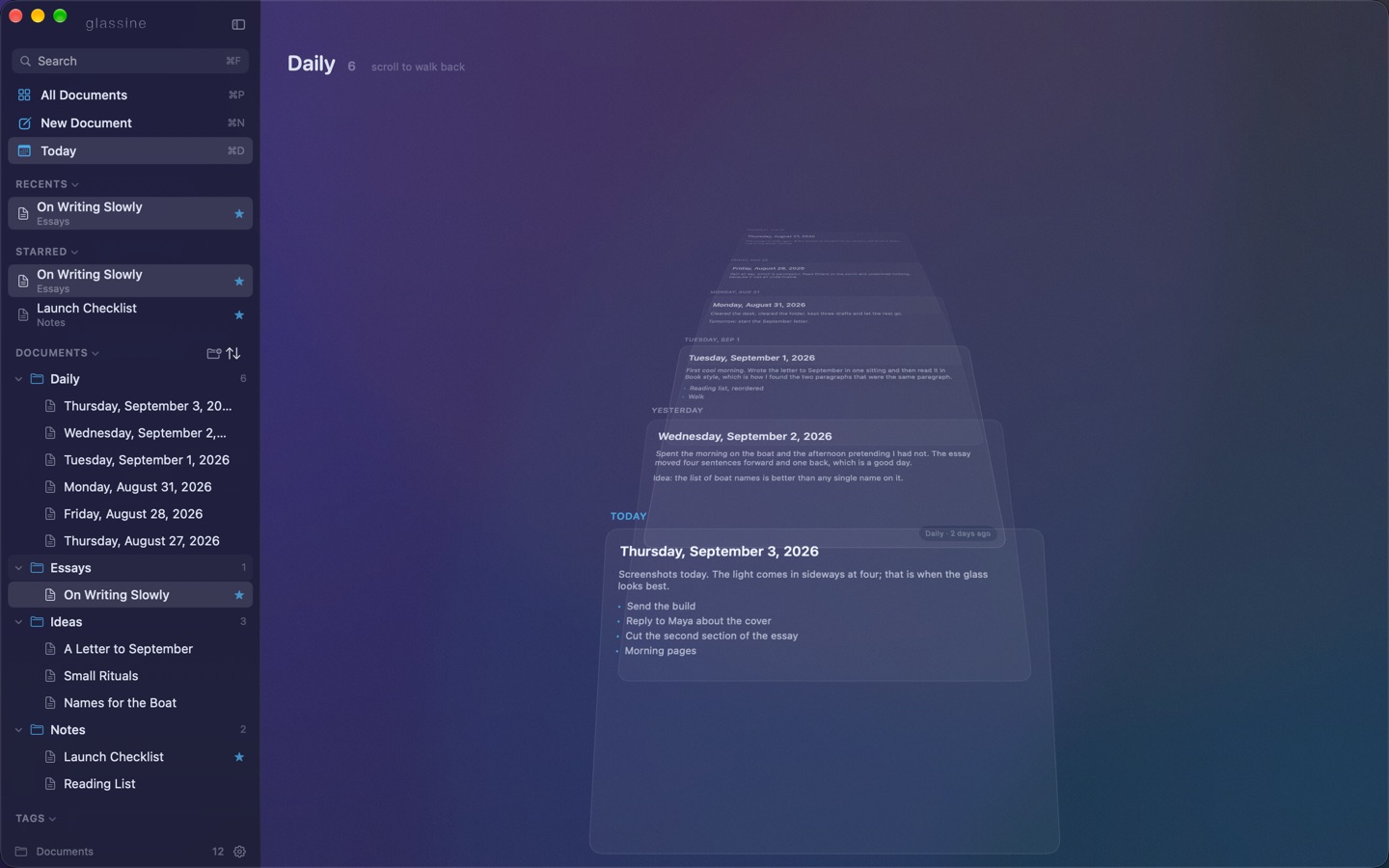 Timelapse, the corridor of daily notes