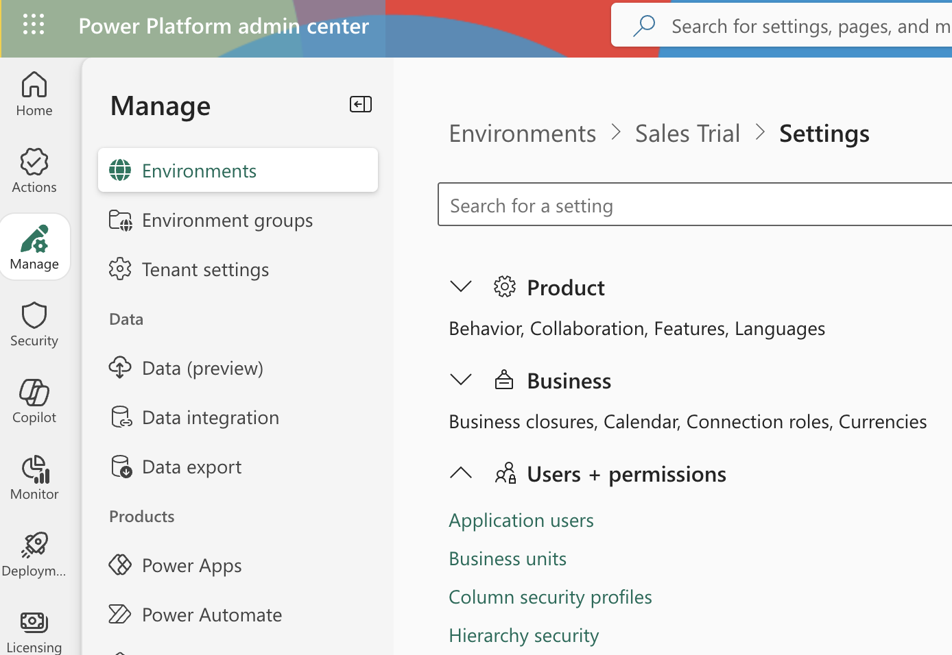 Dynamics 365 environment settings