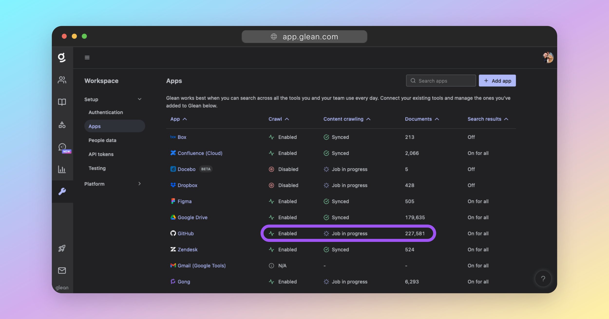 Check the crawl status of each app