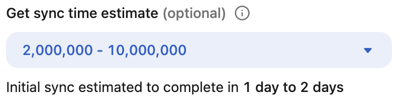 Initial crawl estimate setup interface
