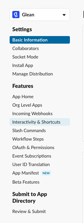Interactivity & Shortcuts section in Slack settings